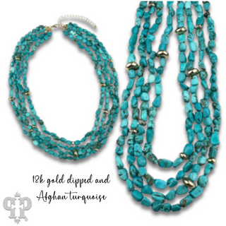 Turquoise and 18k gold dipped multi-strand necklace