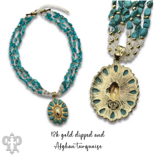 Turquoise and 18k gold dipped concho pendant necklace