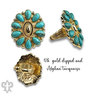 Turquoise and 18k gold dipped concho ring