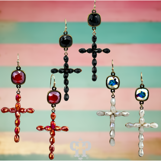 Beaded cross earring, Austrian crystal