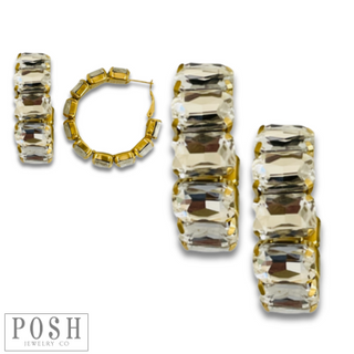 Rhinestone rectangle hoop earrings