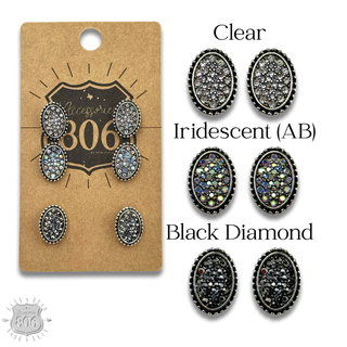 Mini rhinestone oval earring set