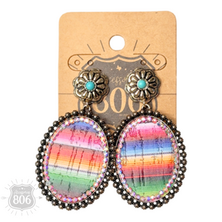 Western serape oval earring
