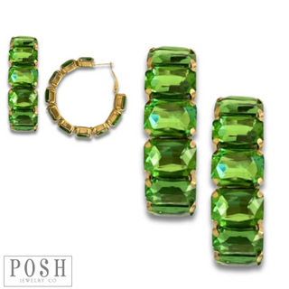Rhinestone rectangle hoop earrings