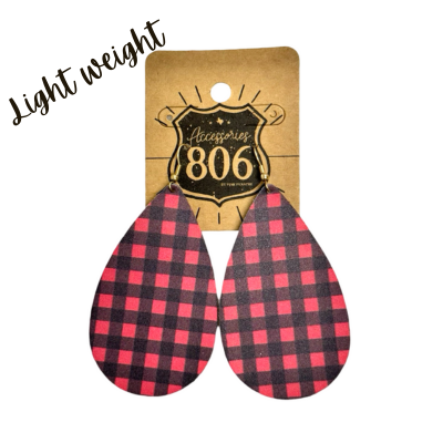 Buffalo plaid print teardrop earring, last call