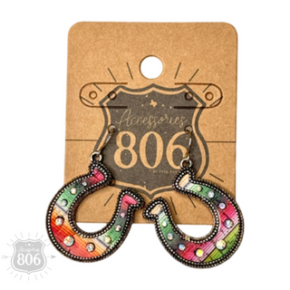 Western serape horseshoe earring