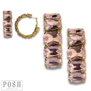 Rhinestone rectangle hoop earrings