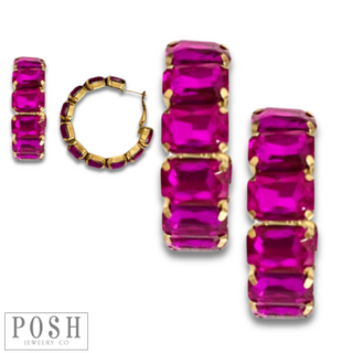 Rhinestone rectangle hoop earrings