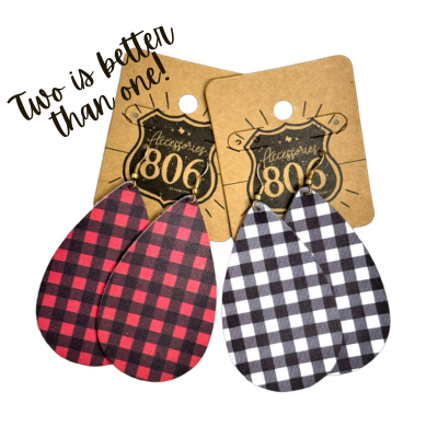 Buffalo plaid print teardrop earring, last call