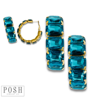Rhinestone rectangle hoop earrings