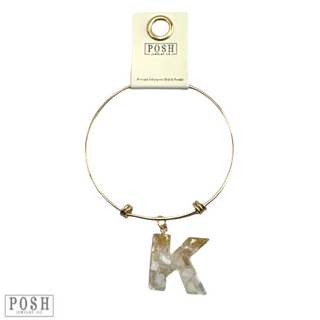 Monogram letter on gold bangle bracelet