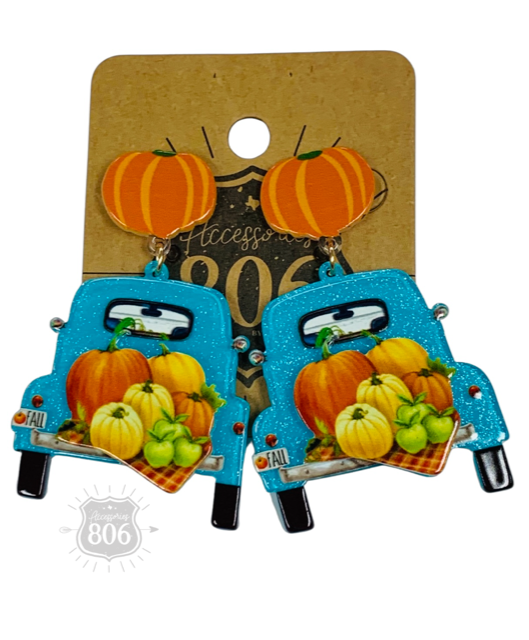 Fall pumpkin truck earring