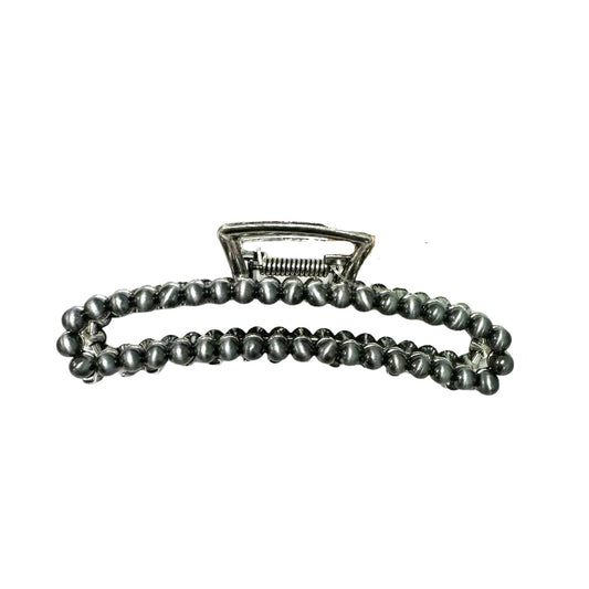 Large silver bead rectangle hair clip