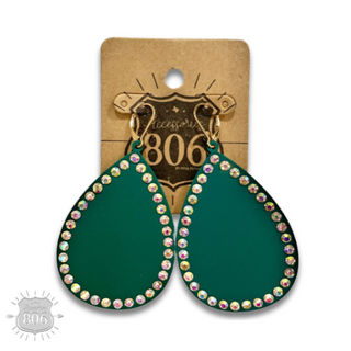 Rhinestone rimmed teardrop earring, last call