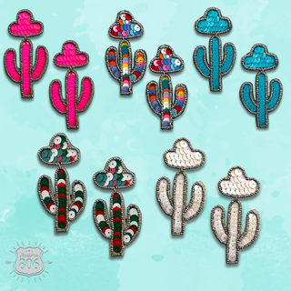 Cactus and sombrero sequin earring