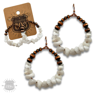 Burnished bead and stone chip teardrop earring