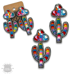 Cactus and sombrero sequin earring