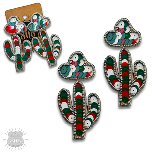 Cactus and sombrero sequin earring