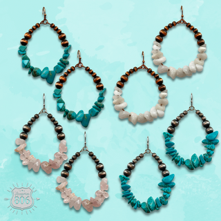 Burnished bead and stone chip teardrop earring