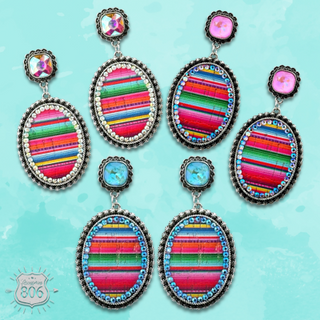 Serape filled oval rhinestone post dangle earring