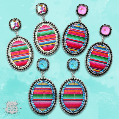 Serape filled oval rhinestone post dangle earring
