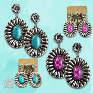Western sunburst oval earring with inlay