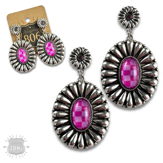 Western sunburst oval earring with inlay