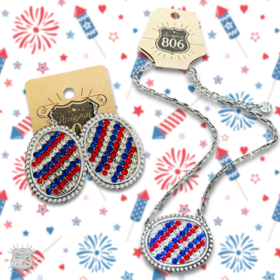 Patriotic oval rhinestone necklace