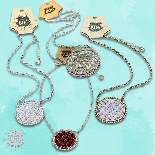 Rhinestone filled oval necklace