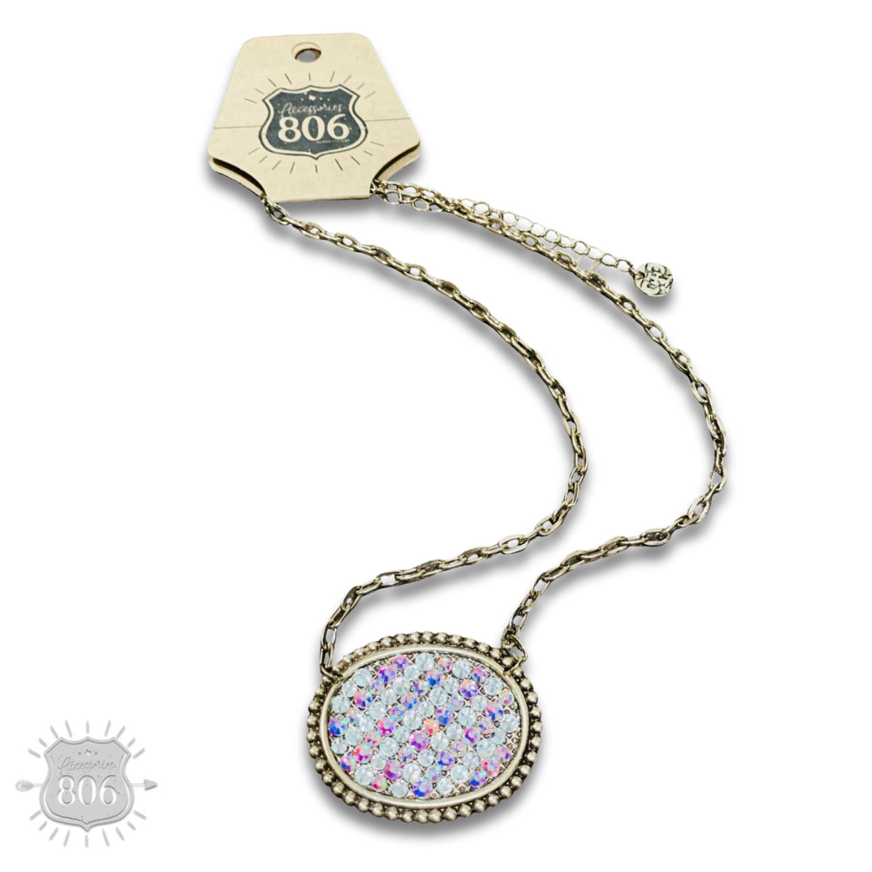 Rhinestone filled oval necklace