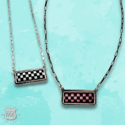 Checkerboard print pendant necklace