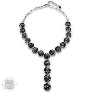 Starburst concho Y necklace with iridescent rhinestones