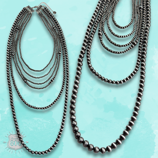 Western mixed size silver bead necklace
