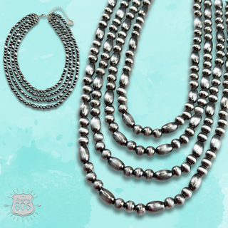 Western multi-layer silver bead necklace