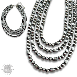 Western multi-layer silver bead necklace