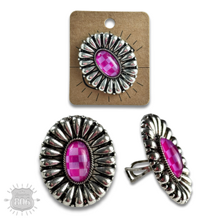 Western sunburst oval ring with center inlay