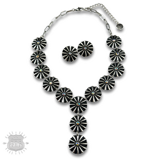 Starburst concho Y with iridescent rhinestones necklace and earring set