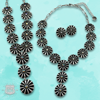Starburst concho Y with iridescent rhinestones necklace and earring set