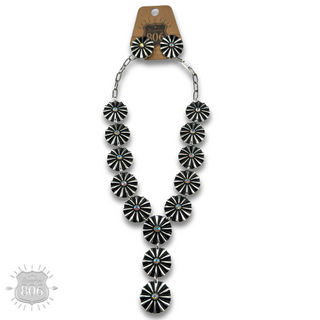 Starburst concho Y with iridescent rhinestones necklace and earring set