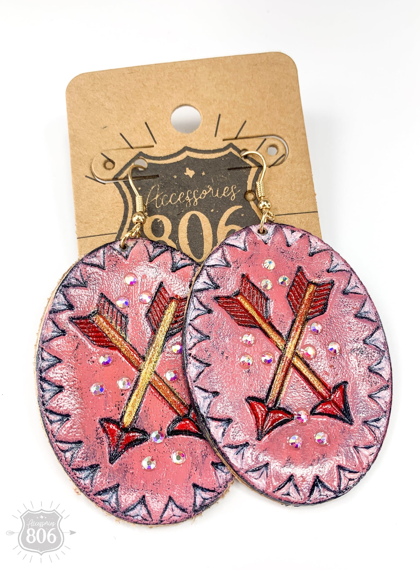 Arrow stamped oval leather earring, last call