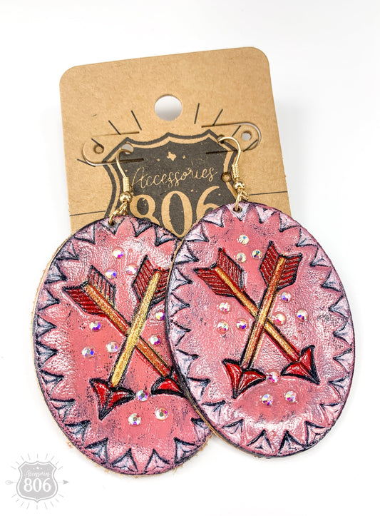 Arrow stamped oval leather earring, last call