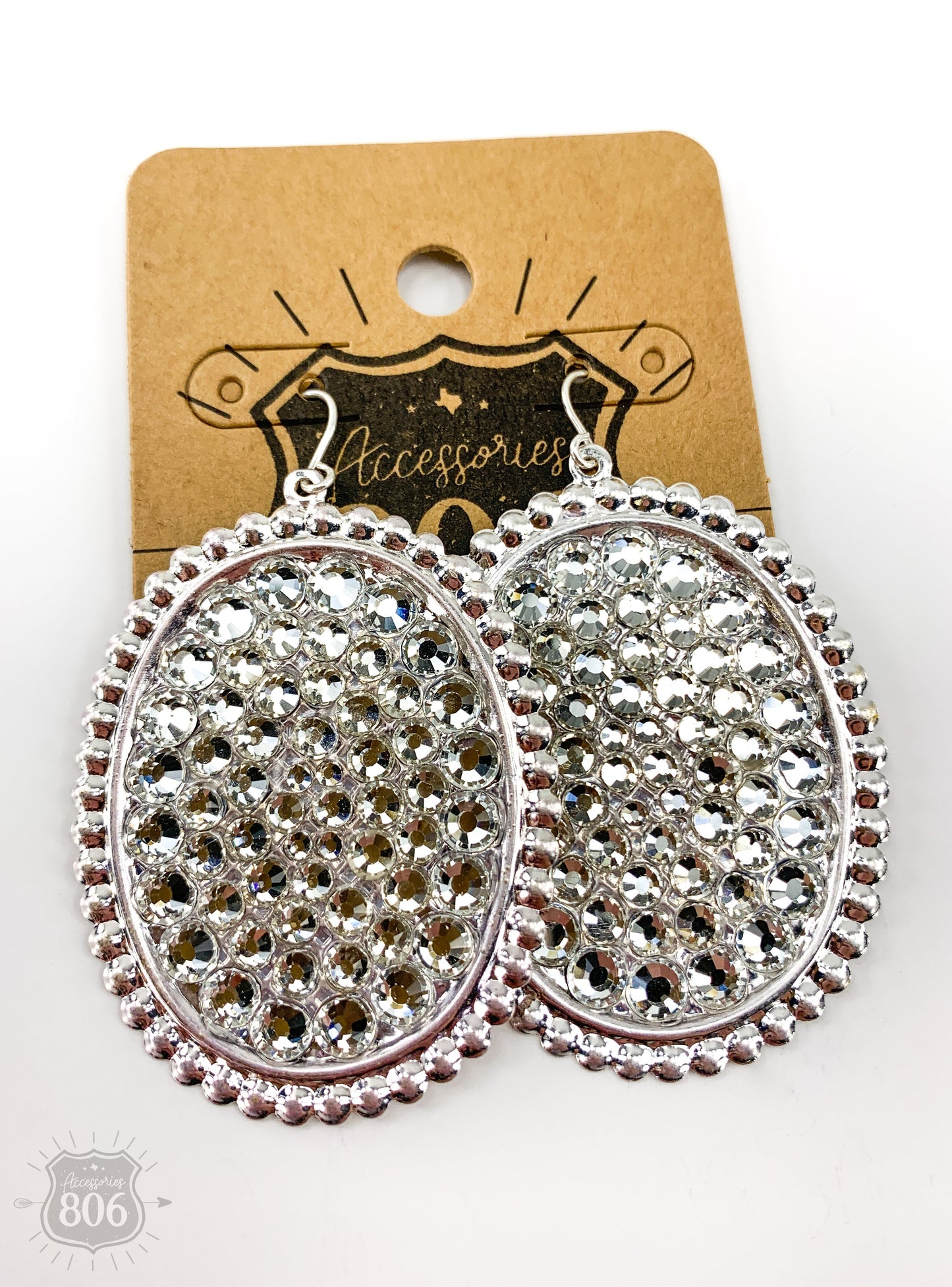 Rhinestone filled oval earring