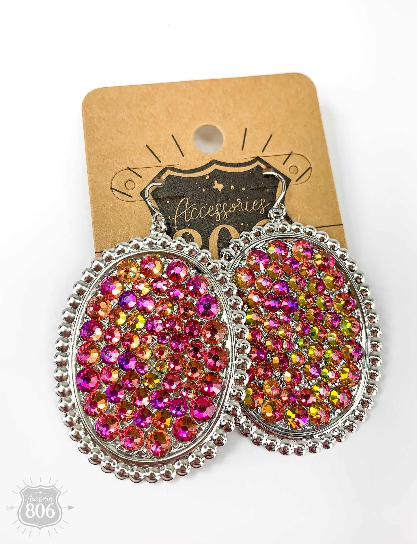 Rhinestone filled oval earring