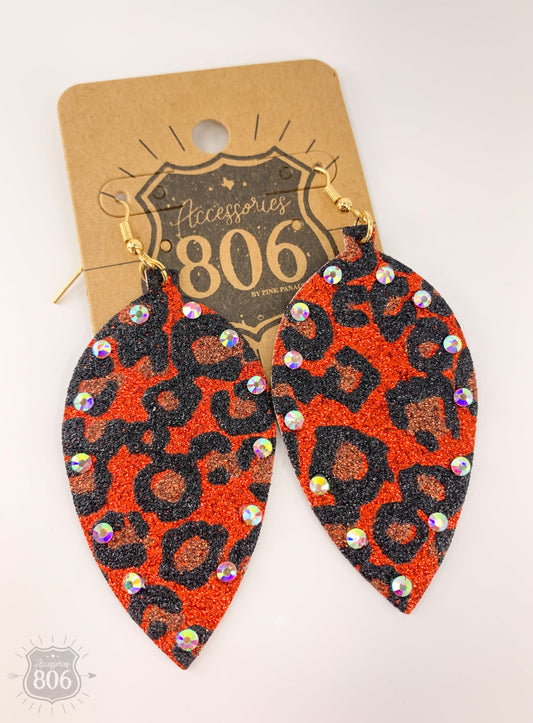 Glitter animal print petal shaped earring, last call