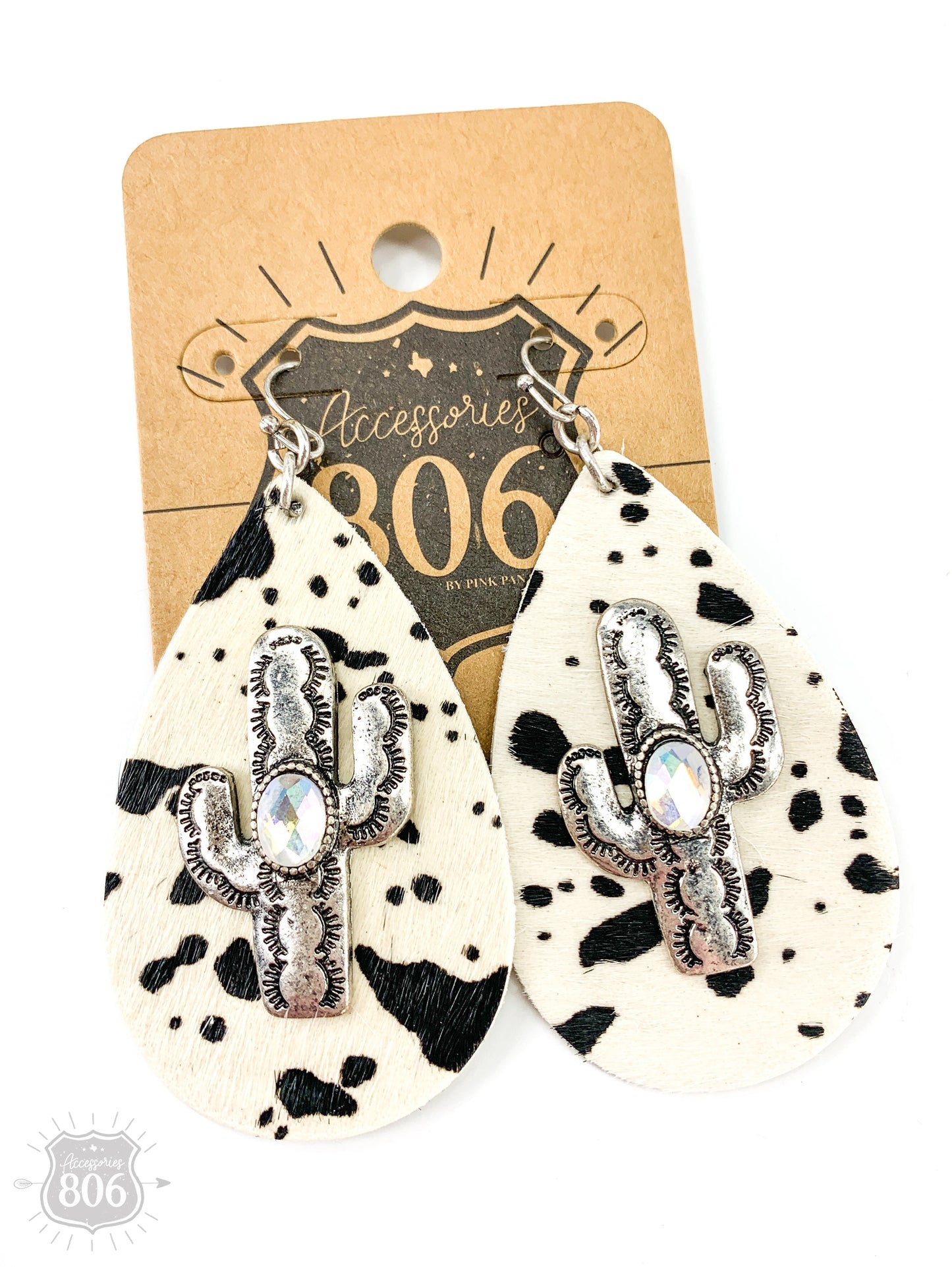 Cow print and cactus teardrop earring, last call