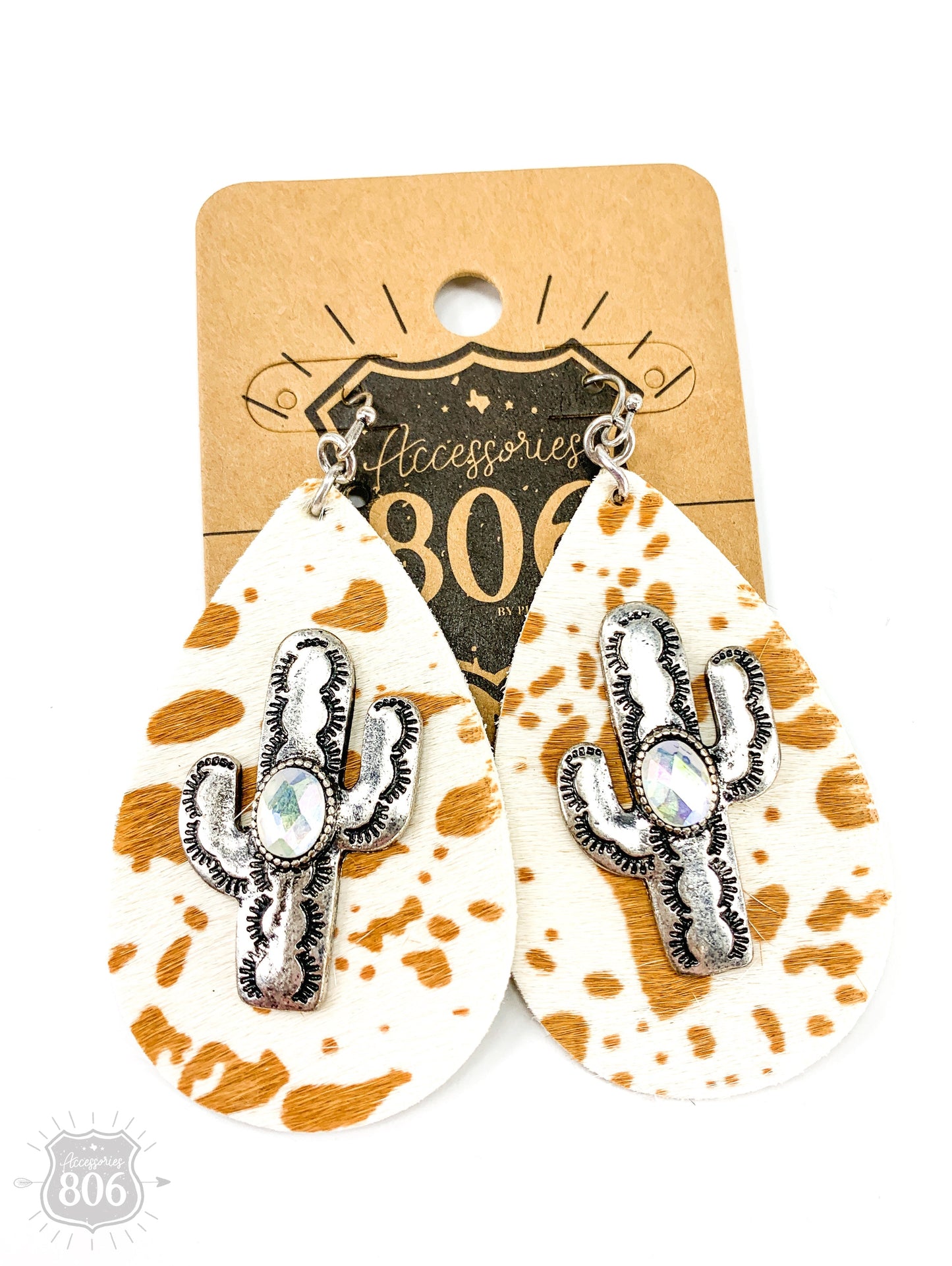 Cow print and cactus teardrop earring, last call