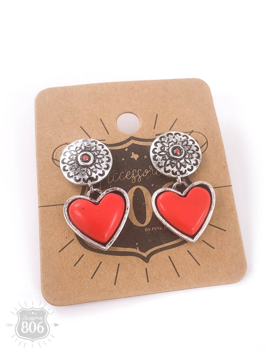 Stone heart drop post earring, last call