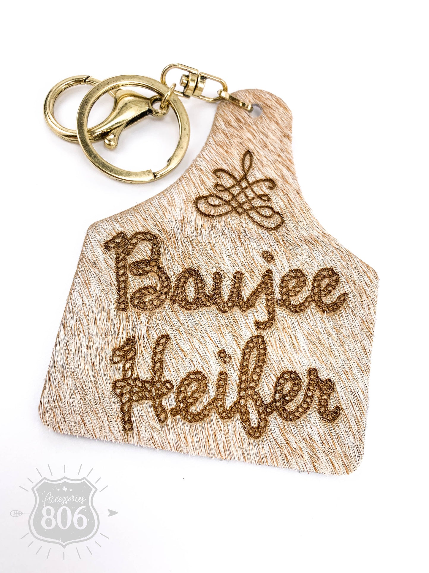 Boujee Heifer boot stitch keychain, last call