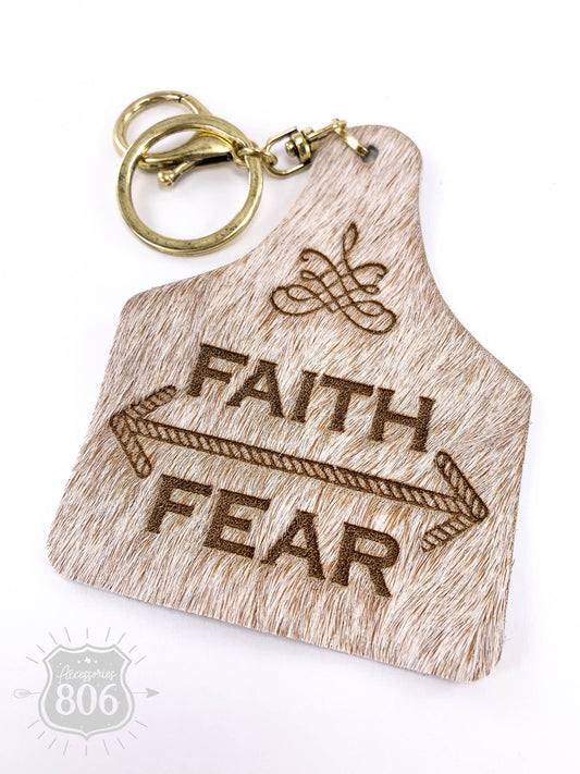 Faith over fear ear tag keychain, last call