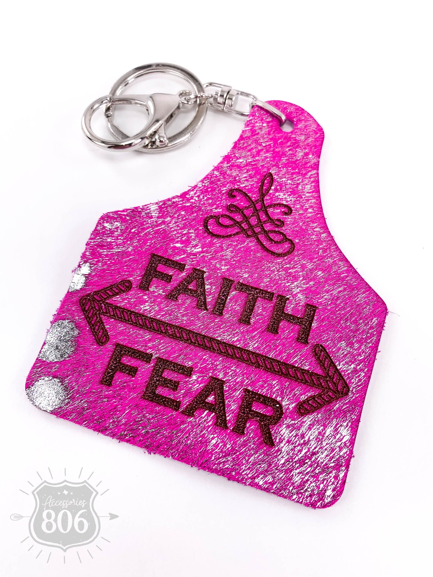 Faith over fear ear tag keychain, last call